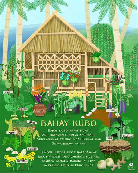 bahay kubo drawing with vegetables